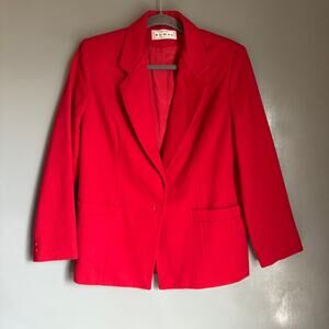 Vintage DUMAS Women's Med Petite Red Wool Blazer Colorful Classic Retro Career